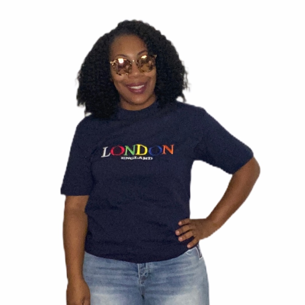 London Vintage T-shirt Rainbow Embroidered Graphic Tee